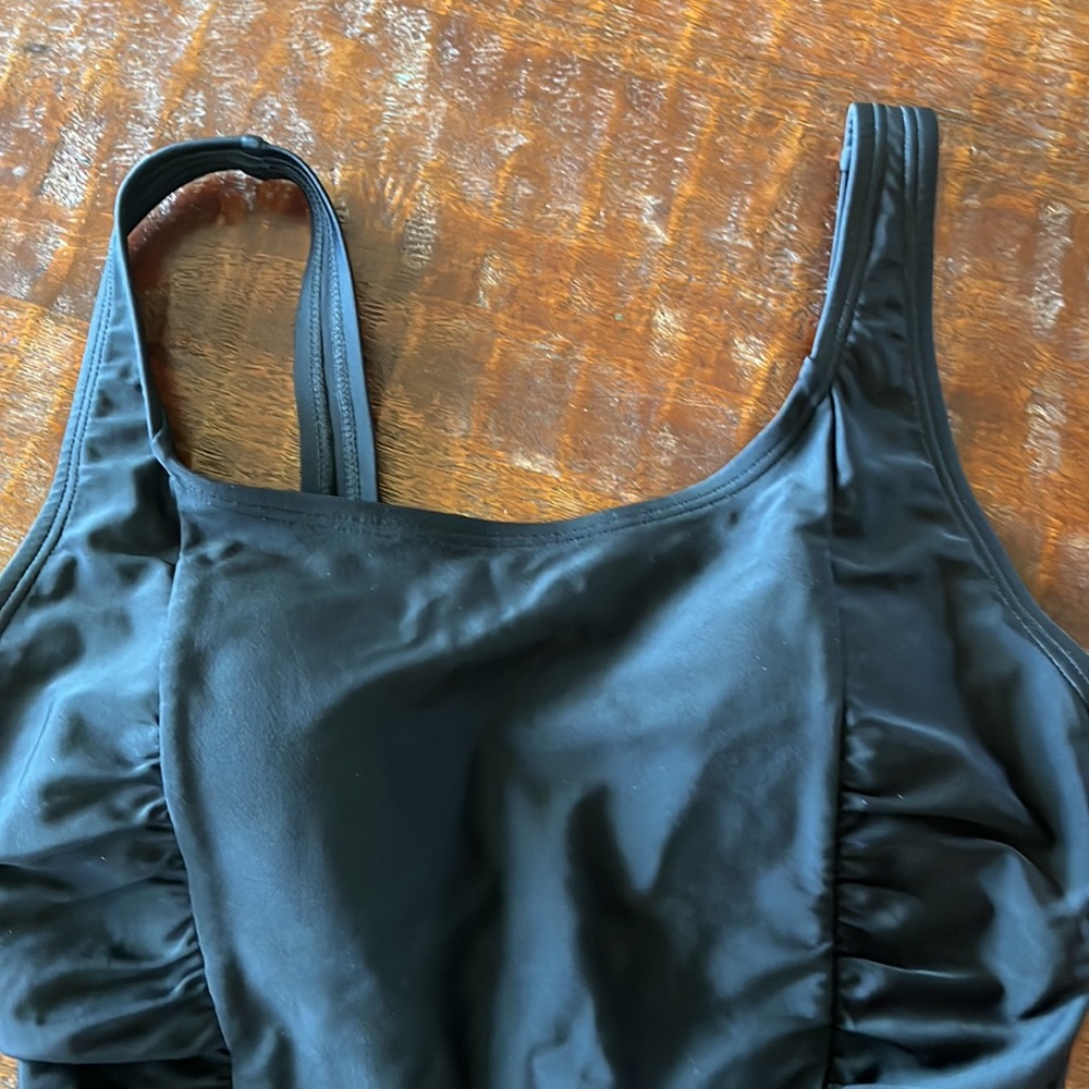 Speedo Solid Black Shirred Conservative One Piece… - image 5